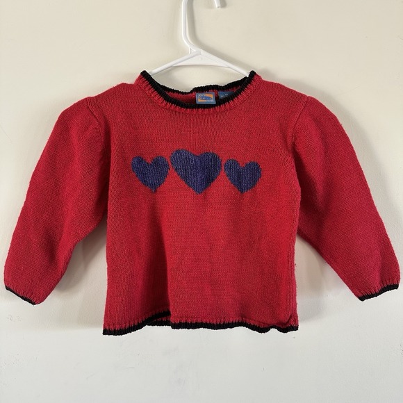 Other - VTG URIT 4T Girls Red Heart Knit Sweater Valentines 90s Cottagecore Colorblock